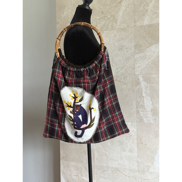 MayaBags Monkey Plaid Purse Bamboo Handle - Legendary Christmas Yankee Swap Gift - Picture 1 of 14